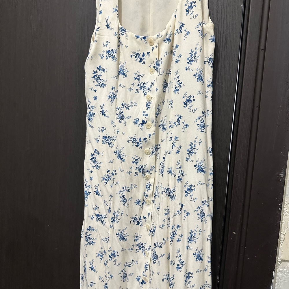 Reformation Blue and White Sleeveless Sundress